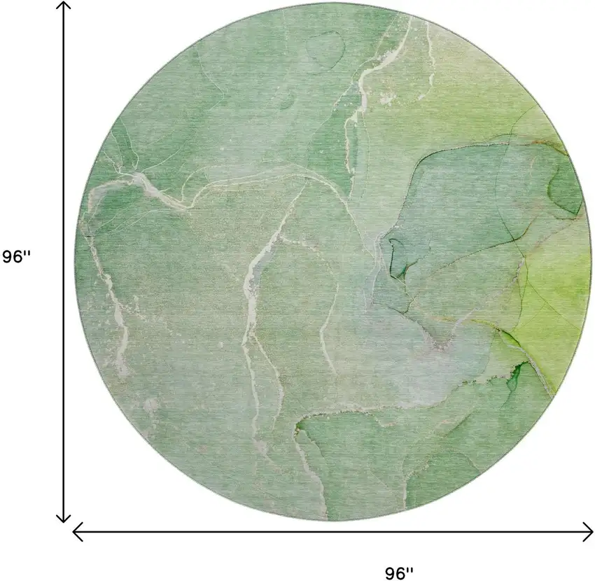 8' Green And Ivory Abstract Washable Round Rug With UV Protection Photo 9