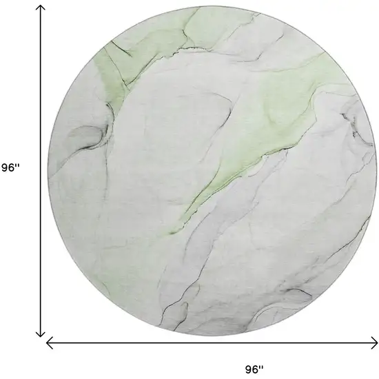 8' Green And Ivory Abstract Washable Round Rug With UV Protection Photo 9