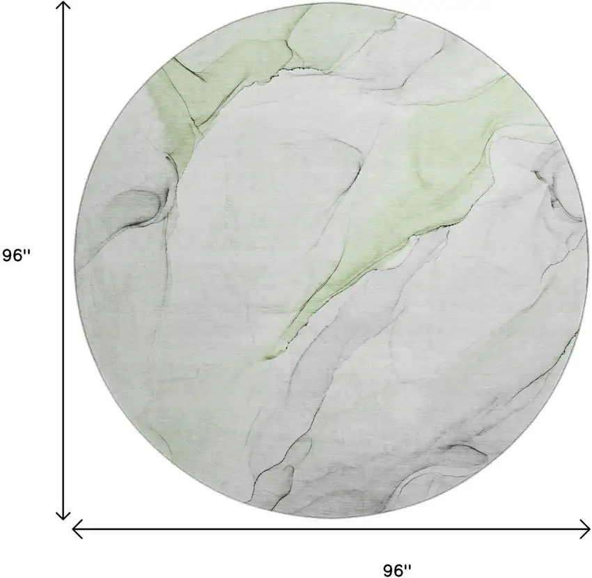 8' Green And Ivory Abstract Washable Round Rug With UV Protection Photo 9