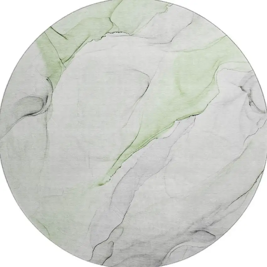 8' Green And Ivory Abstract Washable Round Rug With UV Protection Photo 4