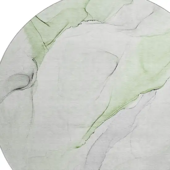 8' Green And Ivory Abstract Washable Round Rug With UV Protection Photo 3