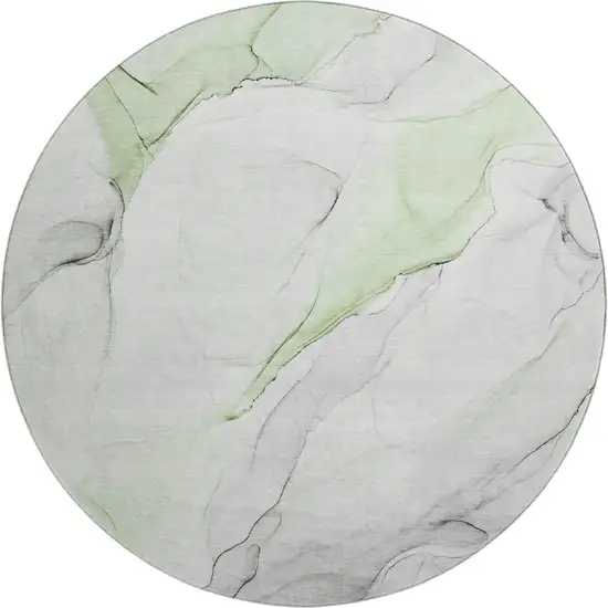 8' Green And Ivory Abstract Washable Round Rug With UV Protection Photo 2