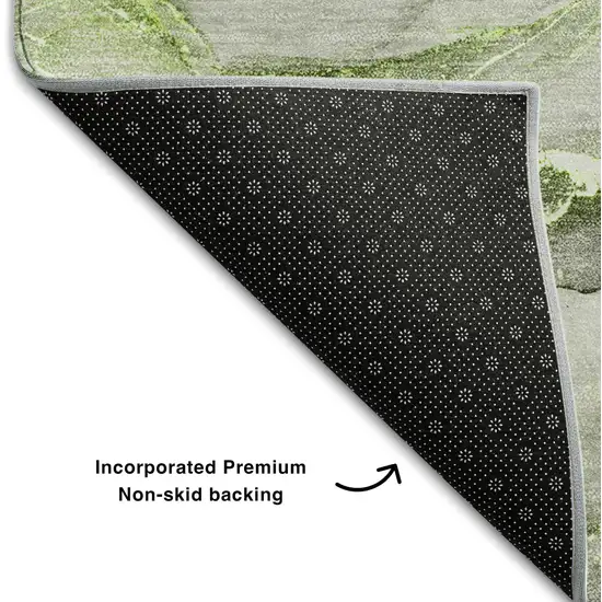 8' Green And Ivory Abstract Washable Round Rug With UV Protection Photo 5