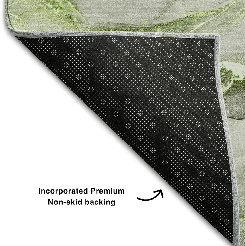 8' Green And Ivory Abstract Washable Round Rug With UV Protection Photo 5
