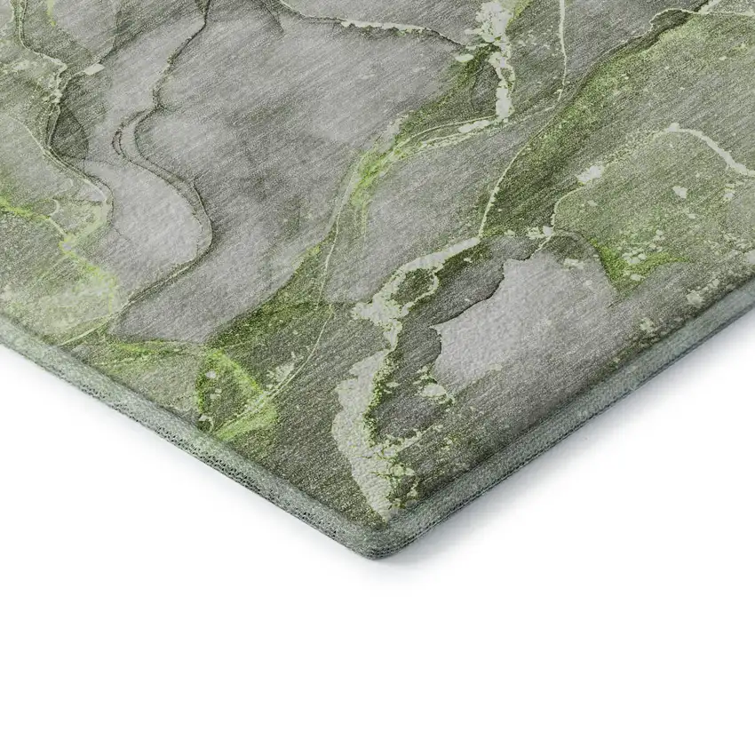 8' Green And Ivory Abstract Washable Round Rug With UV Protection Photo 6
