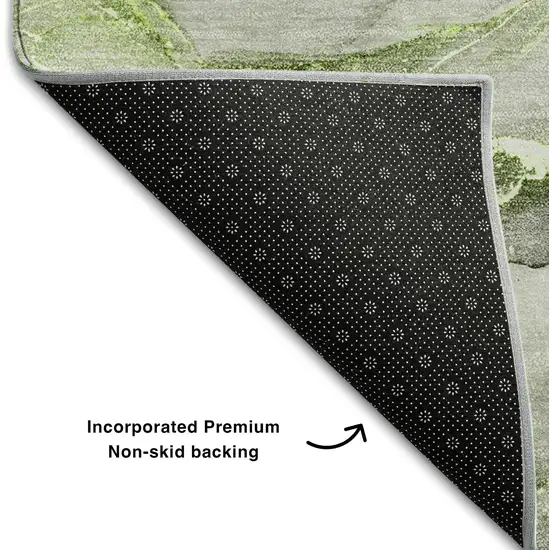 8' Green And Ivory Abstract Washable Round Rug With UV Protection Photo 6