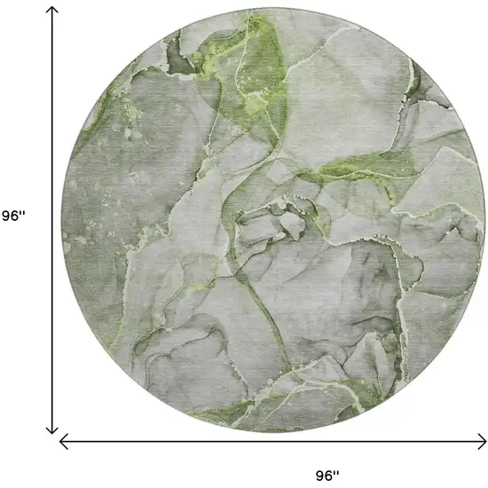 8' Green And Ivory Abstract Washable Round Rug With UV Protection Photo 8
