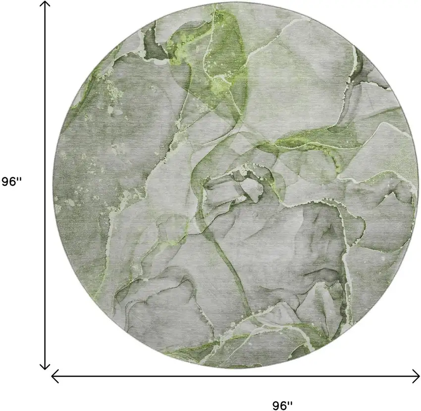 8' Green And Ivory Abstract Washable Round Rug With UV Protection Photo 8