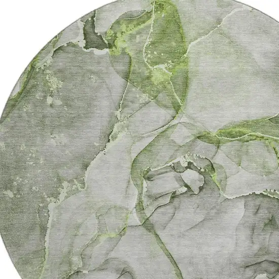 8' Green And Ivory Abstract Washable Round Rug With UV Protection Photo 3