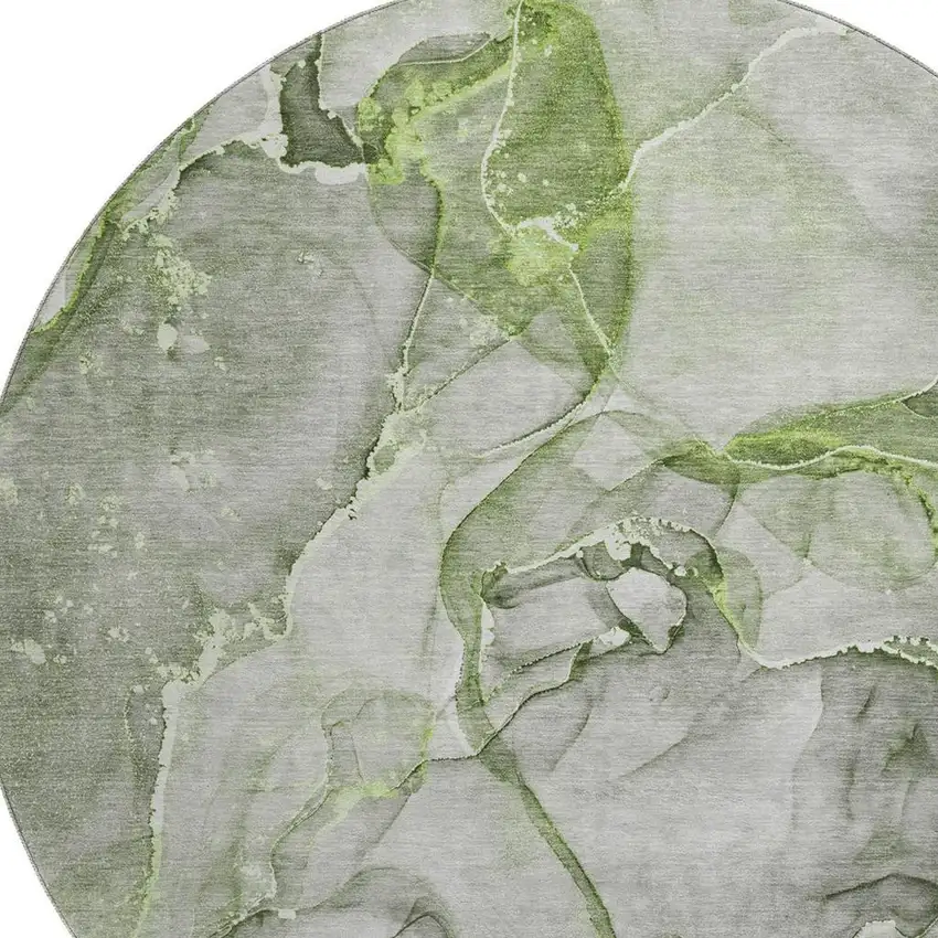 8' Green And Ivory Abstract Washable Round Rug With UV Protection Photo 3