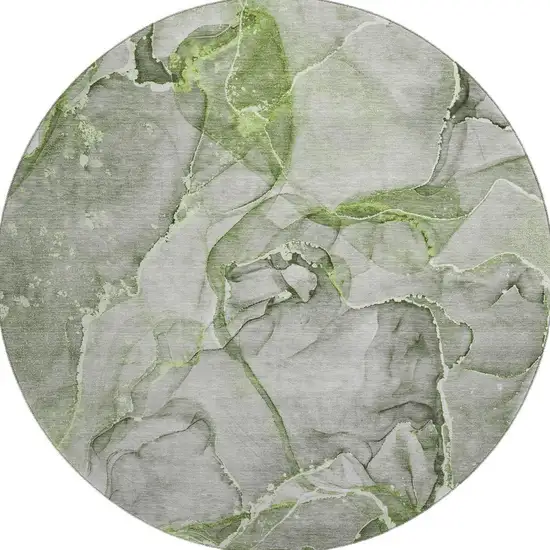 8' Green And Ivory Abstract Washable Round Rug With UV Protection Photo 4
