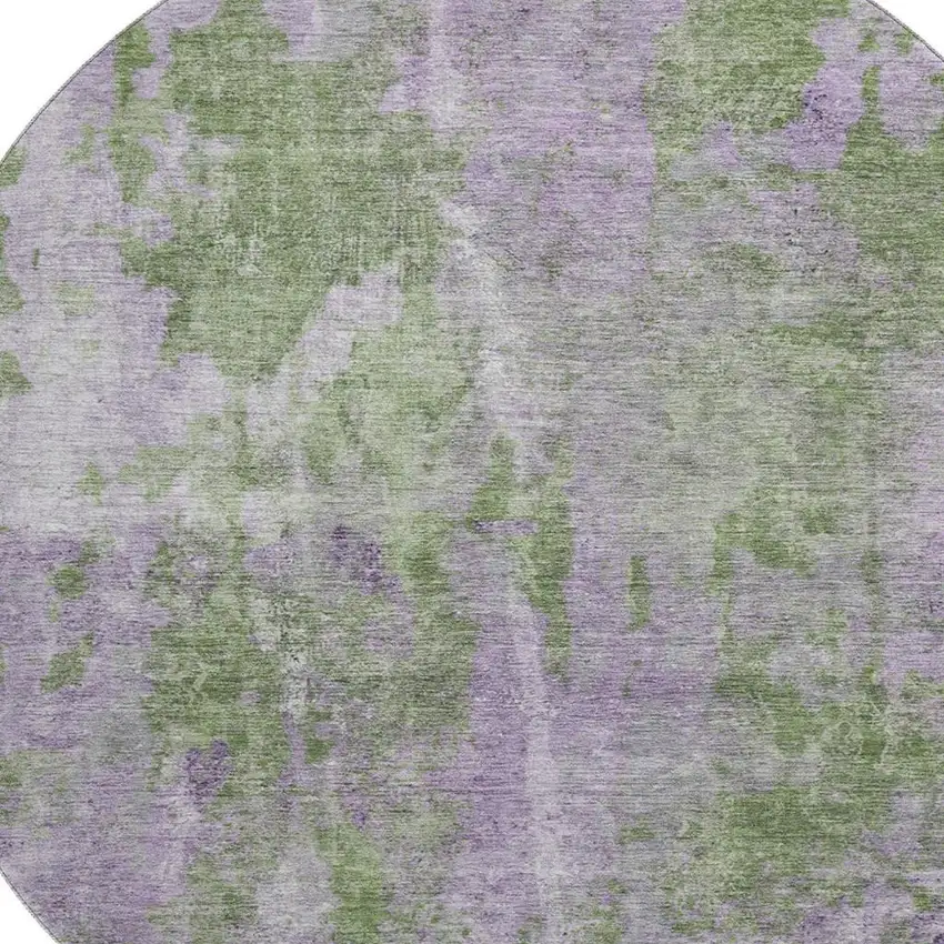 8' Green And Ivory Abstract Washable Round Rug With UV Protection Photo 3