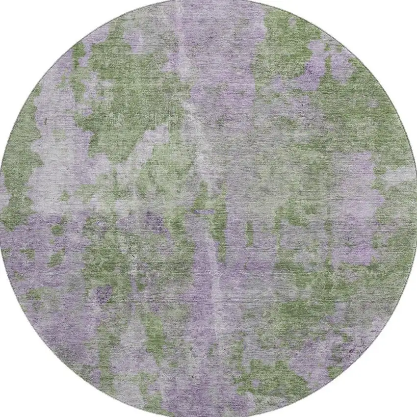 8' Green And Ivory Abstract Washable Round Rug With UV Protection Photo 4