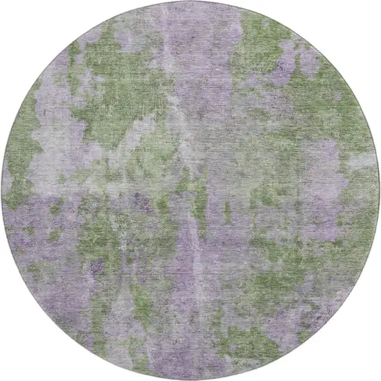 8' Green And Ivory Abstract Washable Round Rug With UV Protection Photo 1