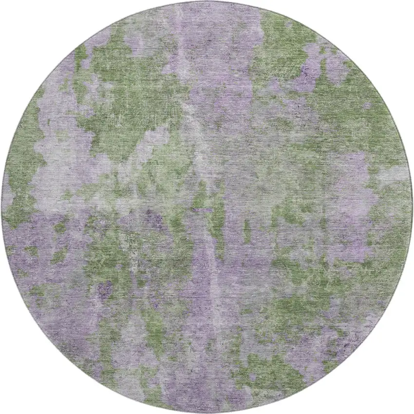 8' Green And Ivory Abstract Washable Round Rug With UV Protection Photo 1