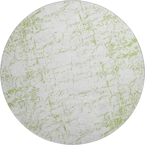 8' Green And Ivory Abstract Washable Round Rug With UV Protection Photo 1