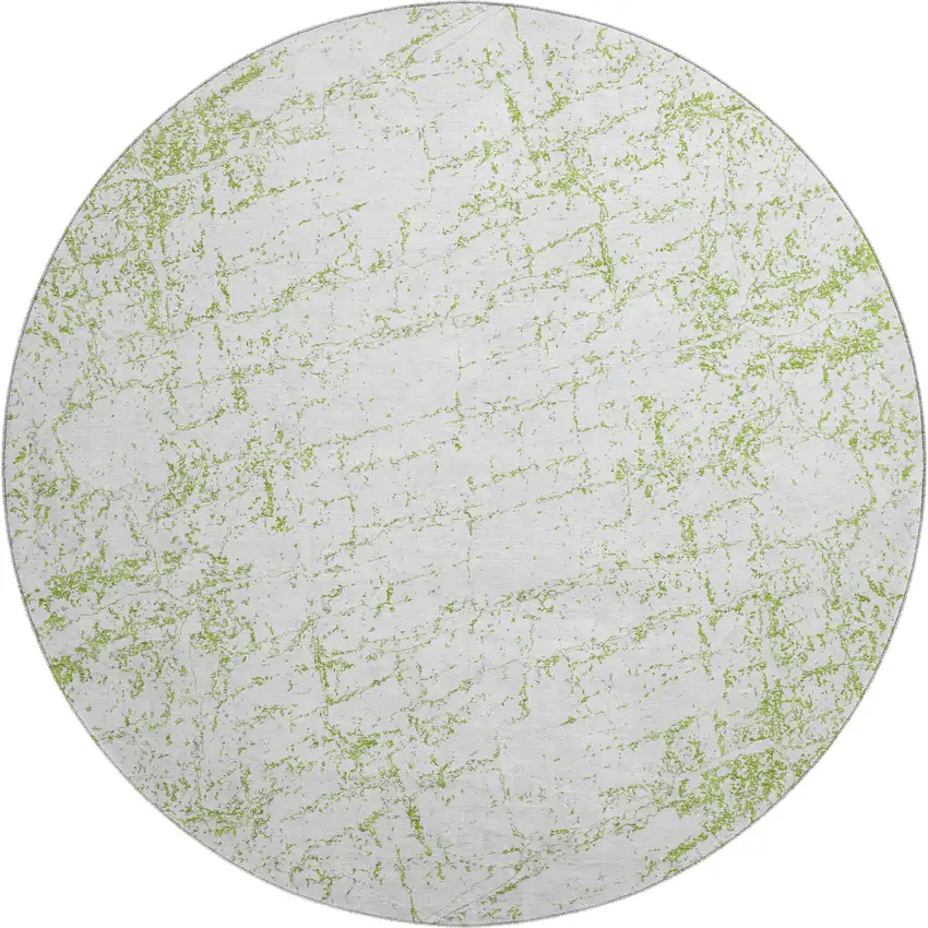 8' Green And Ivory Abstract Washable Round Rug With UV Protection Photo 1