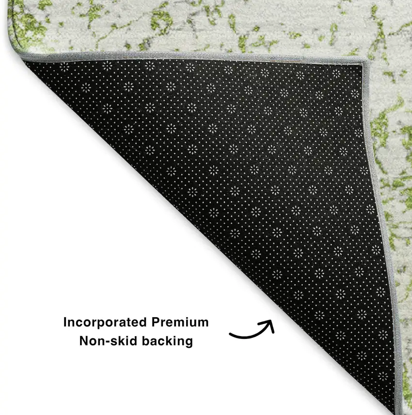 8' Green And Ivory Abstract Washable Round Rug With UV Protection Photo 6