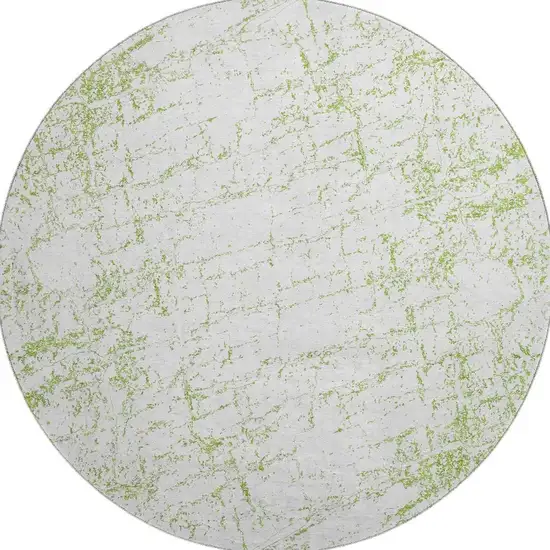 8' Green And Ivory Abstract Washable Round Rug With UV Protection Photo 4