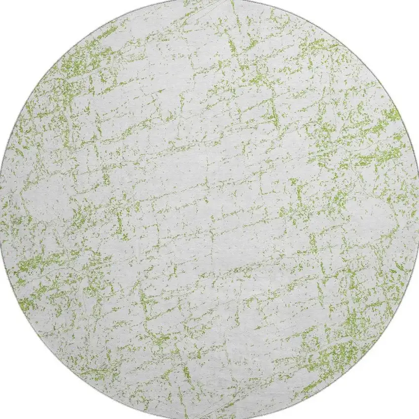 8' Green And Ivory Abstract Washable Round Rug With UV Protection Photo 4