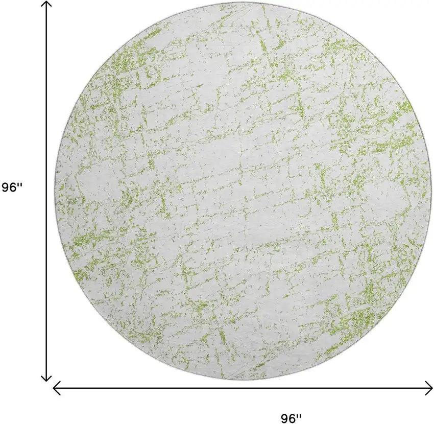 8' Green And Ivory Abstract Washable Round Rug With UV Protection Photo 3