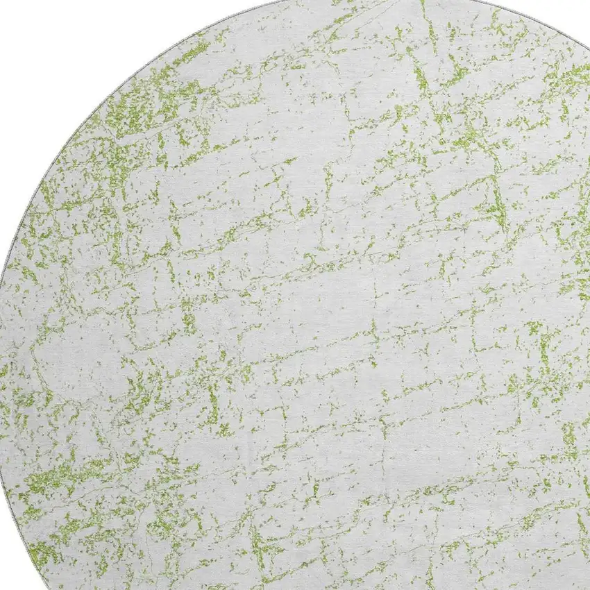8' Green And Ivory Abstract Washable Round Rug With UV Protection Photo 3