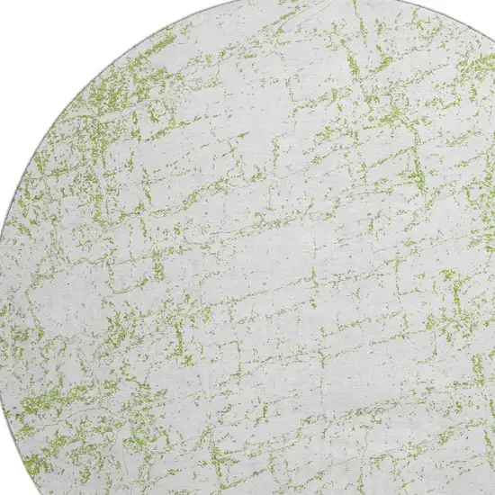8' Green And Ivory Abstract Washable Round Rug With UV Protection Photo 3