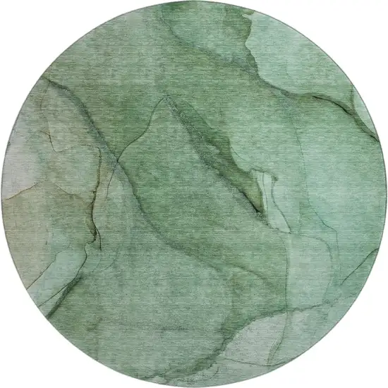 8' Green And Ivory Abstract Washable Round Rug With UV Protection Photo 1