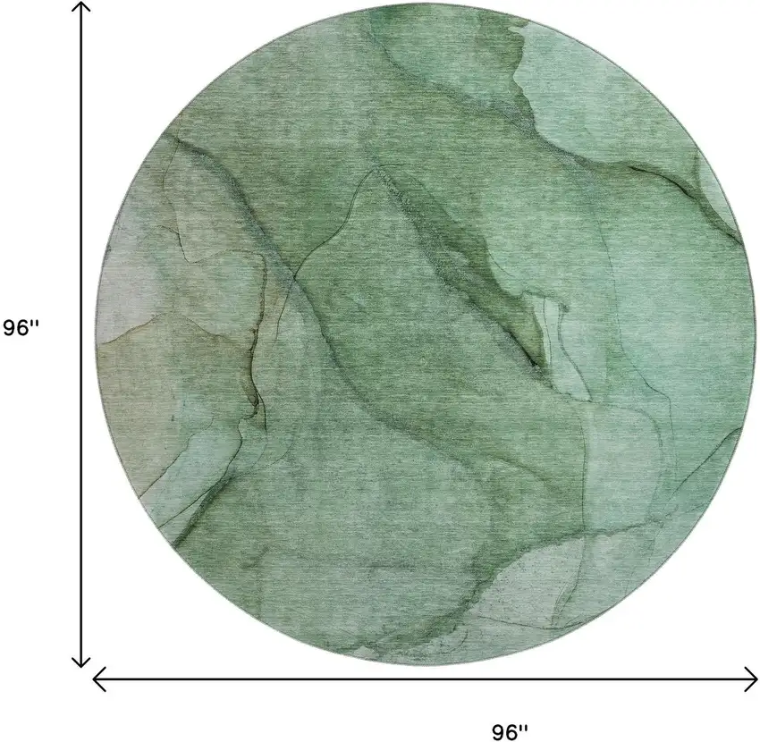 8' Green And Ivory Abstract Washable Round Rug With UV Protection Photo 3