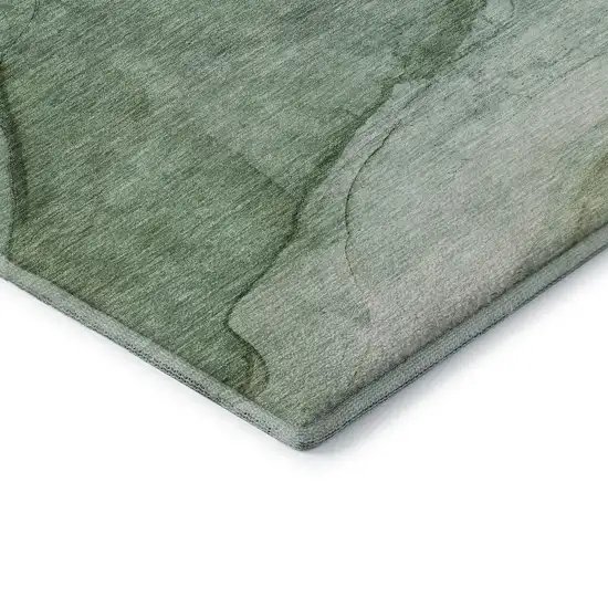 8' Green And Ivory Abstract Washable Round Rug With UV Protection Photo 7