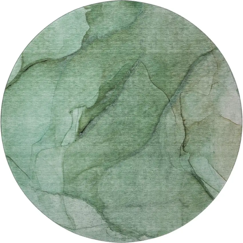 8' Green And Ivory Abstract Washable Round Rug With UV Protection Photo 4
