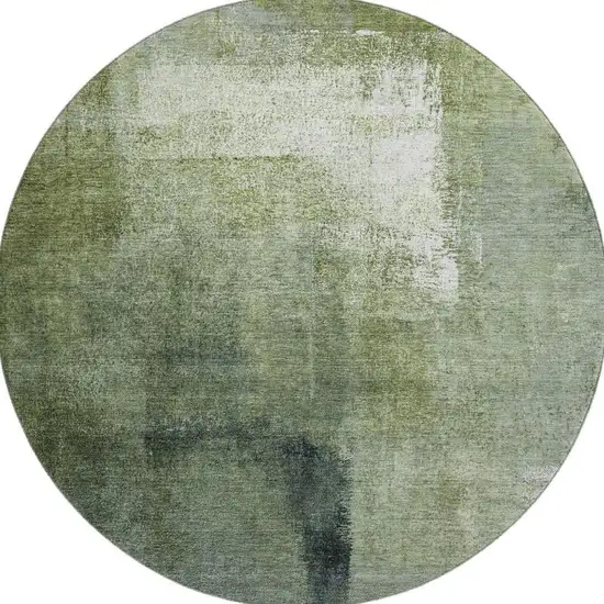 8' Green And Ivory Abstract Washable Round Rug With UV Protection Photo 3