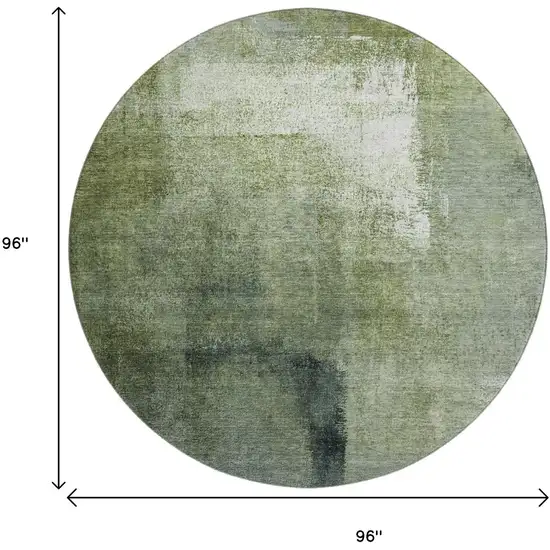 8' Green And Ivory Abstract Washable Round Rug With UV Protection Photo 3
