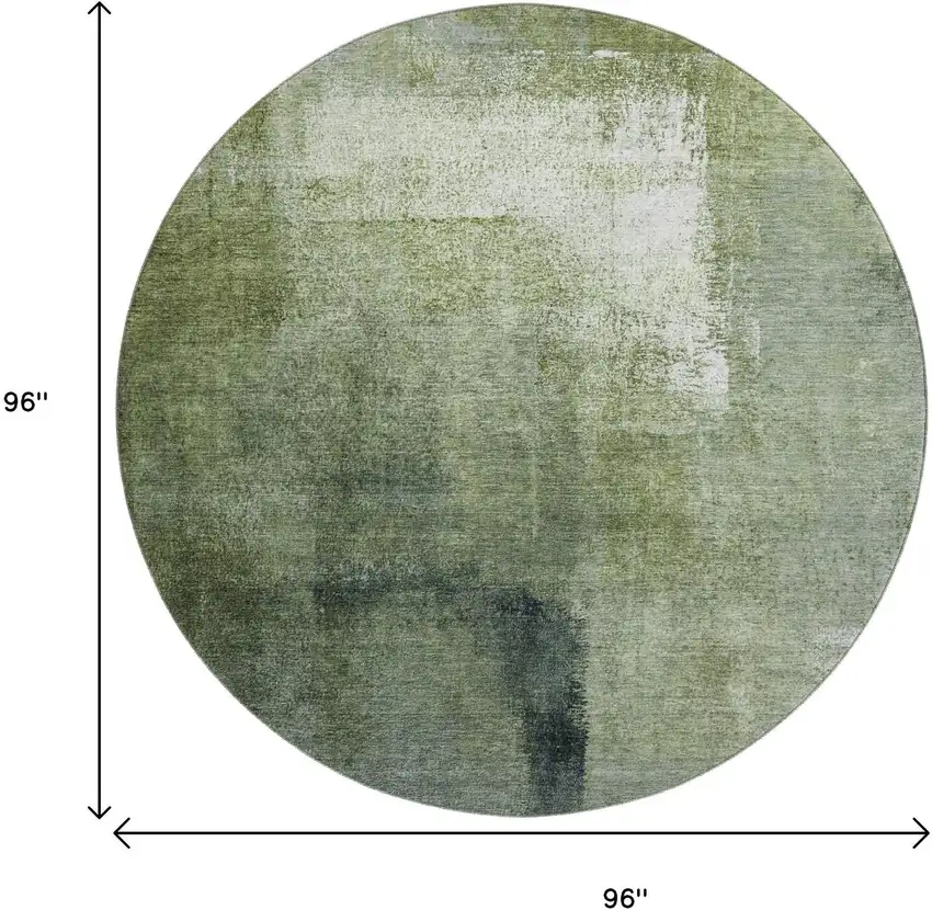 8' Green And Ivory Abstract Washable Round Rug With UV Protection Photo 3