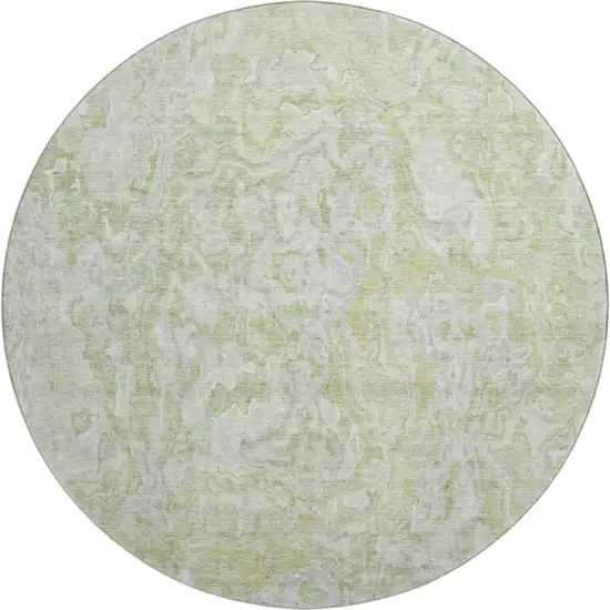 8' Green And Ivory Abstract Washable Round Rug With UV Protection Photo 1