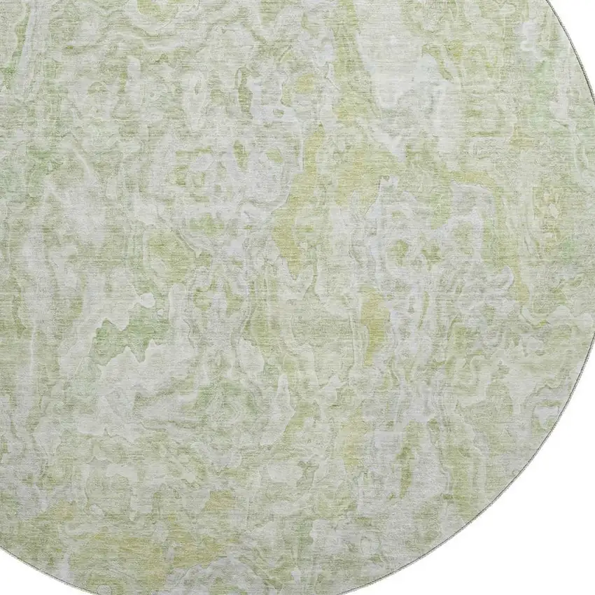 8' Green And Ivory Abstract Washable Round Rug With UV Protection Photo 3