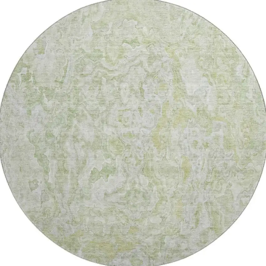 8' Green And Ivory Abstract Washable Round Rug With UV Protection Photo 4
