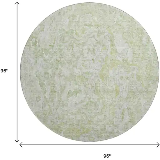 8' Green And Ivory Abstract Washable Round Rug With UV Protection Photo 3