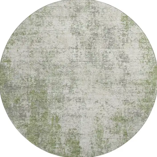 8' Green And Ivory Abstract Washable Round Rug With UV Protection Photo 3