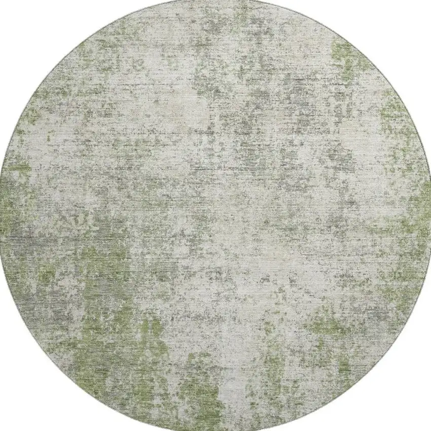 8' Green And Ivory Abstract Washable Round Rug With UV Protection Photo 3