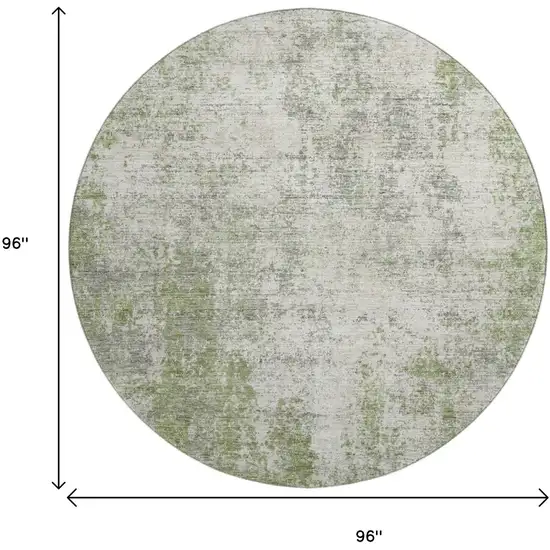 8' Green And Ivory Abstract Washable Round Rug With UV Protection Photo 9