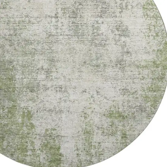 8' Green And Ivory Abstract Washable Round Rug With UV Protection Photo 2