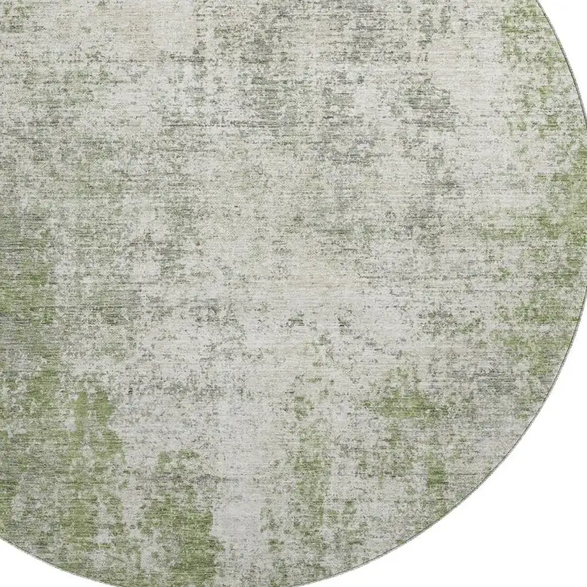 8' Green And Ivory Abstract Washable Round Rug With UV Protection Photo 2