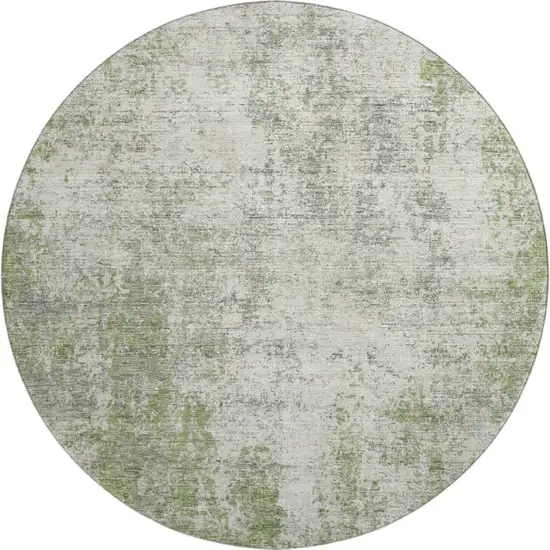 8' Green And Ivory Abstract Washable Round Rug With UV Protection Photo 1