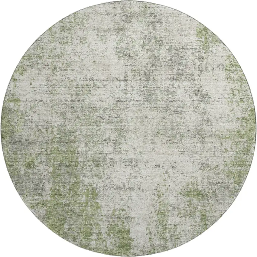 8' Green And Ivory Abstract Washable Round Rug With UV Protection Photo 1