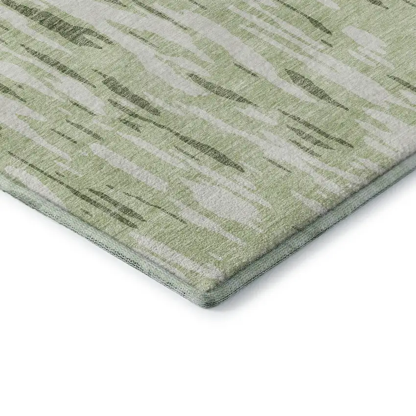 8' Green And Ivory Abstract Washable Round Rug With UV Protection Photo 6