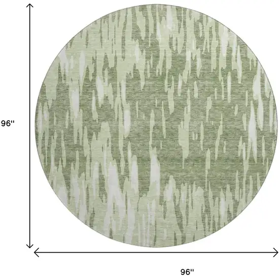 8' Green And Ivory Abstract Washable Round Rug With UV Protection Photo 9