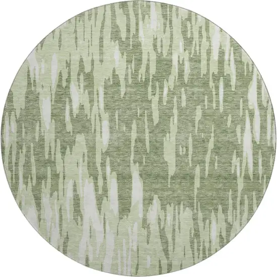 8' Green And Ivory Abstract Washable Round Rug With UV Protection Photo 1