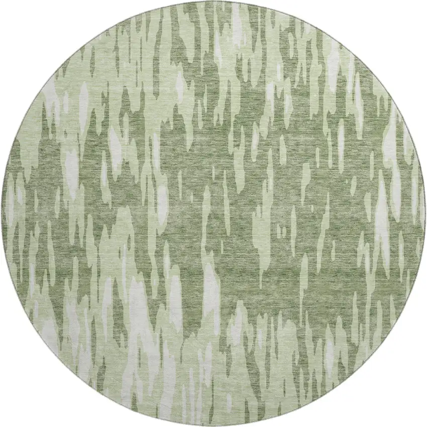 8' Green And Ivory Abstract Washable Round Rug With UV Protection Photo 1