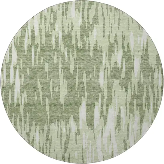 8' Green And Ivory Abstract Washable Round Rug With UV Protection Photo 3